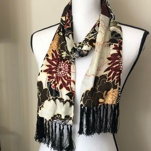 *ELDA* Black x Tan Floral Frilly Fashion Scarf
